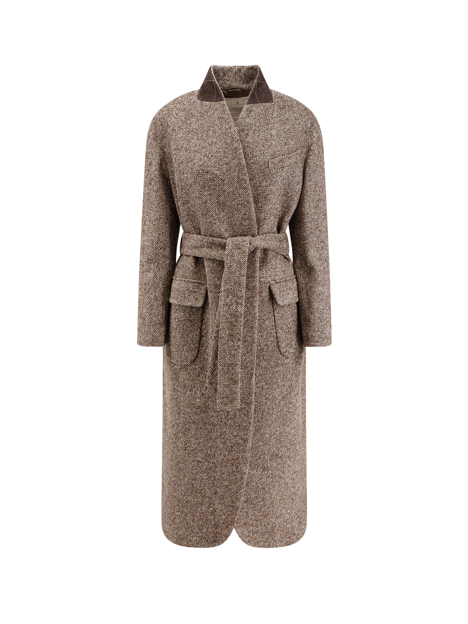 Brunello Cucinelli Padded Wool Blend Coat With Back Slit In Neutral