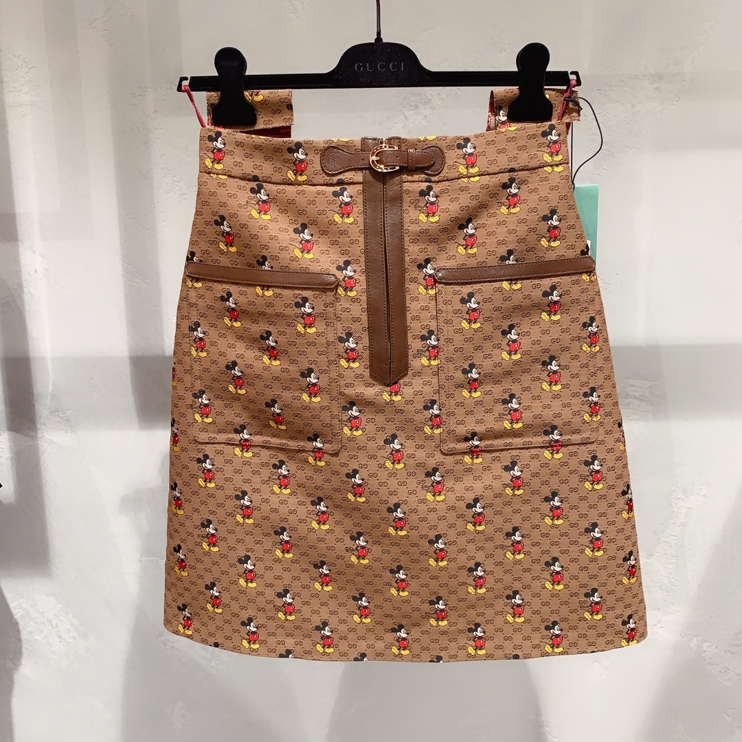 Gucci X Disney Mickey Monochrome Skirt In Brown