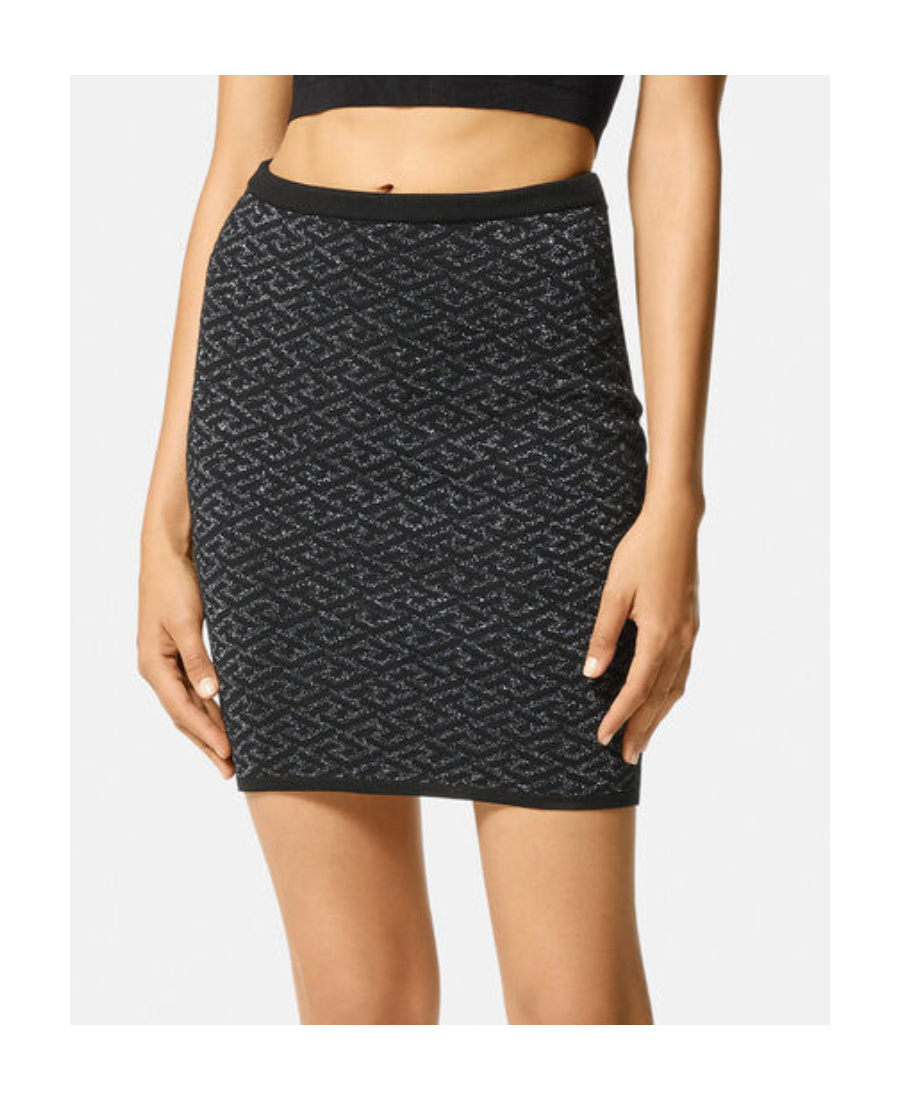 Versace Monogram-jacquard Knit Skirt In Black