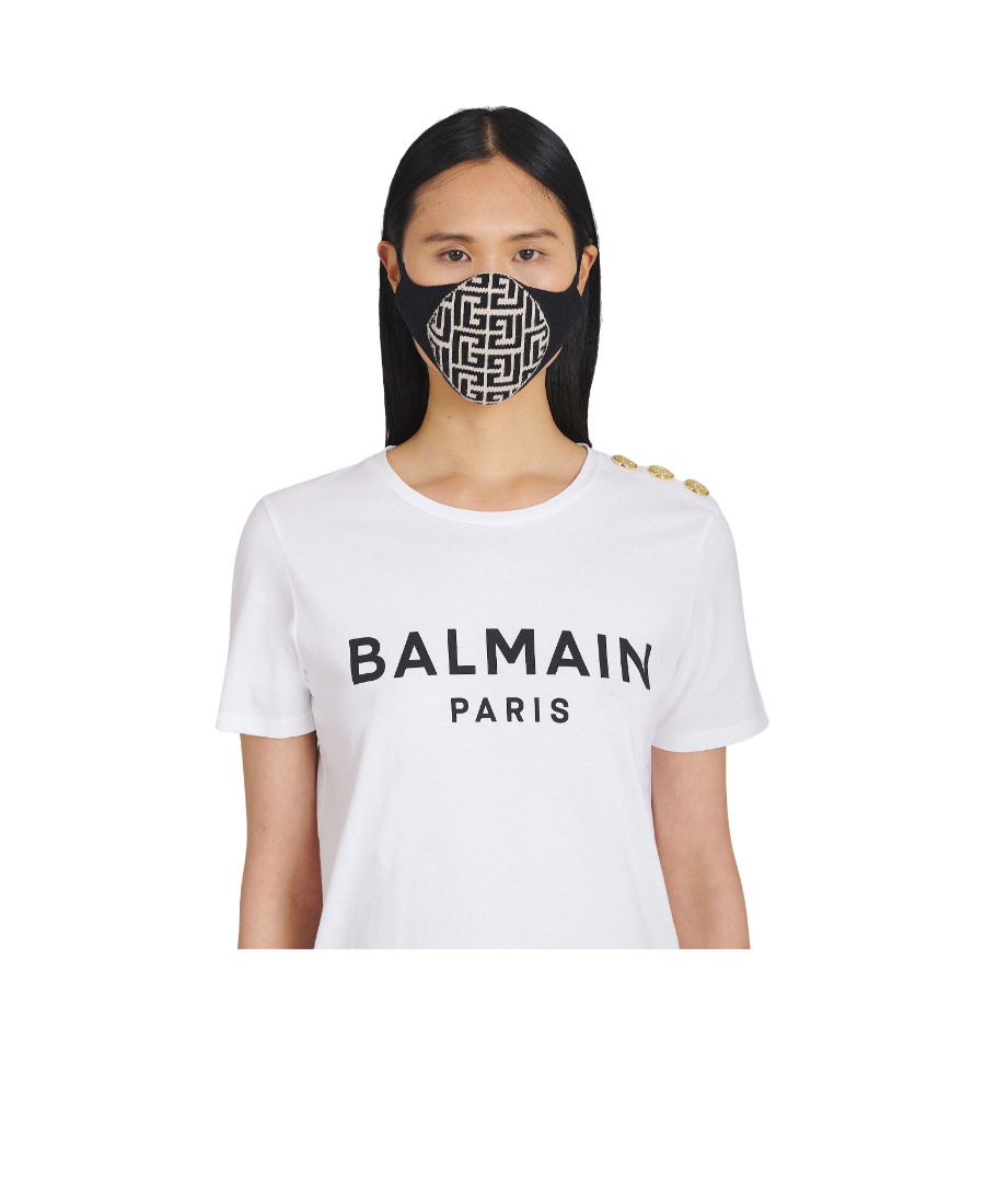 Balmain Knitted Cotton Face Mask With All-over Monogram In Black