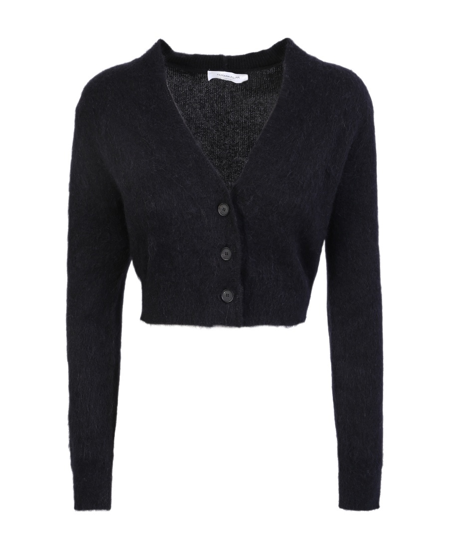 Fabiana Filippi Black Mohair Wool Short Cardigan With 3 Buttons In Black