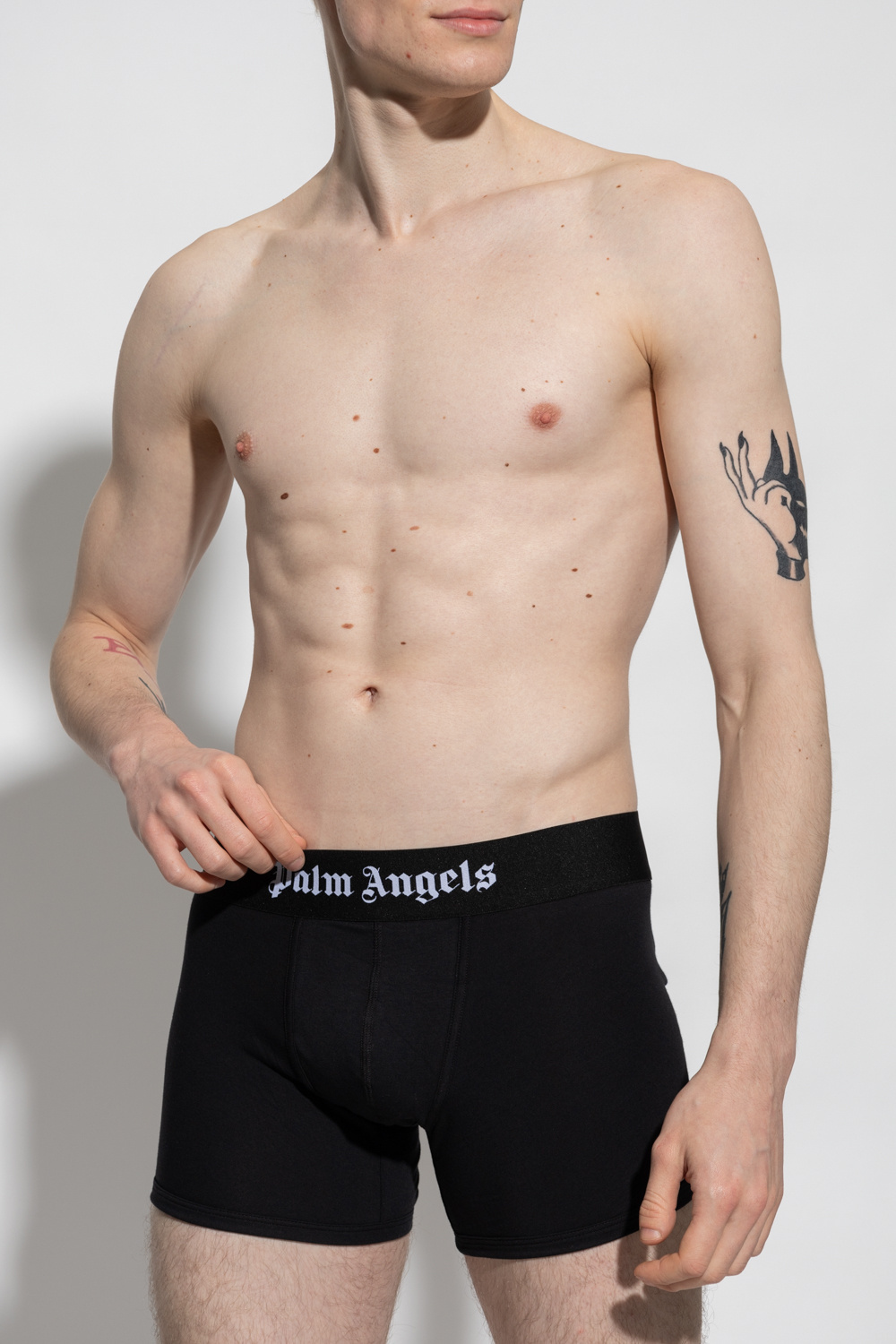 Palm Angels Men's Set Of Two Cotton Boxers | Size Small | Pmuh001c99fab0020110 Color Whiteblack In Black