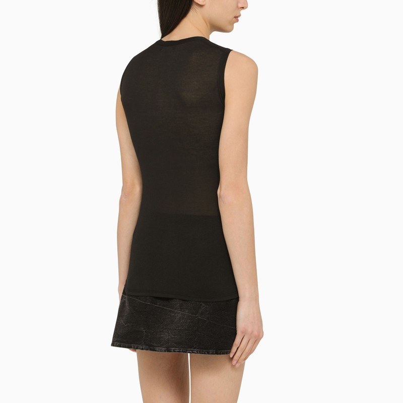 Roberto Collina White Cotton Blend Crew-neck Tank Top In Black