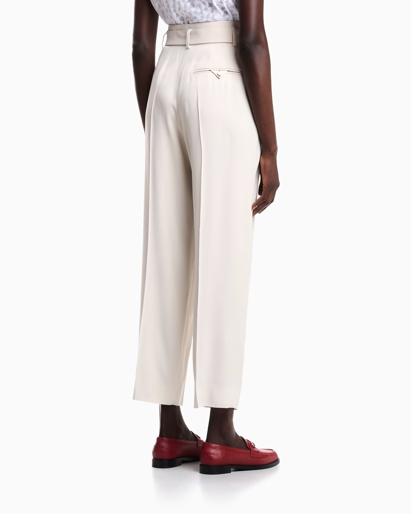 Emporio Armani Envers Satin Trousers With Pleats And Belt In White
