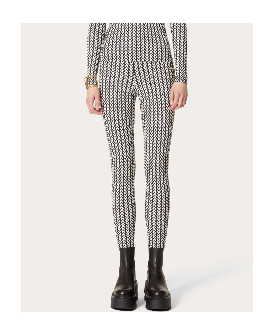 Valentino All-over Logo-print Leggings In Gray