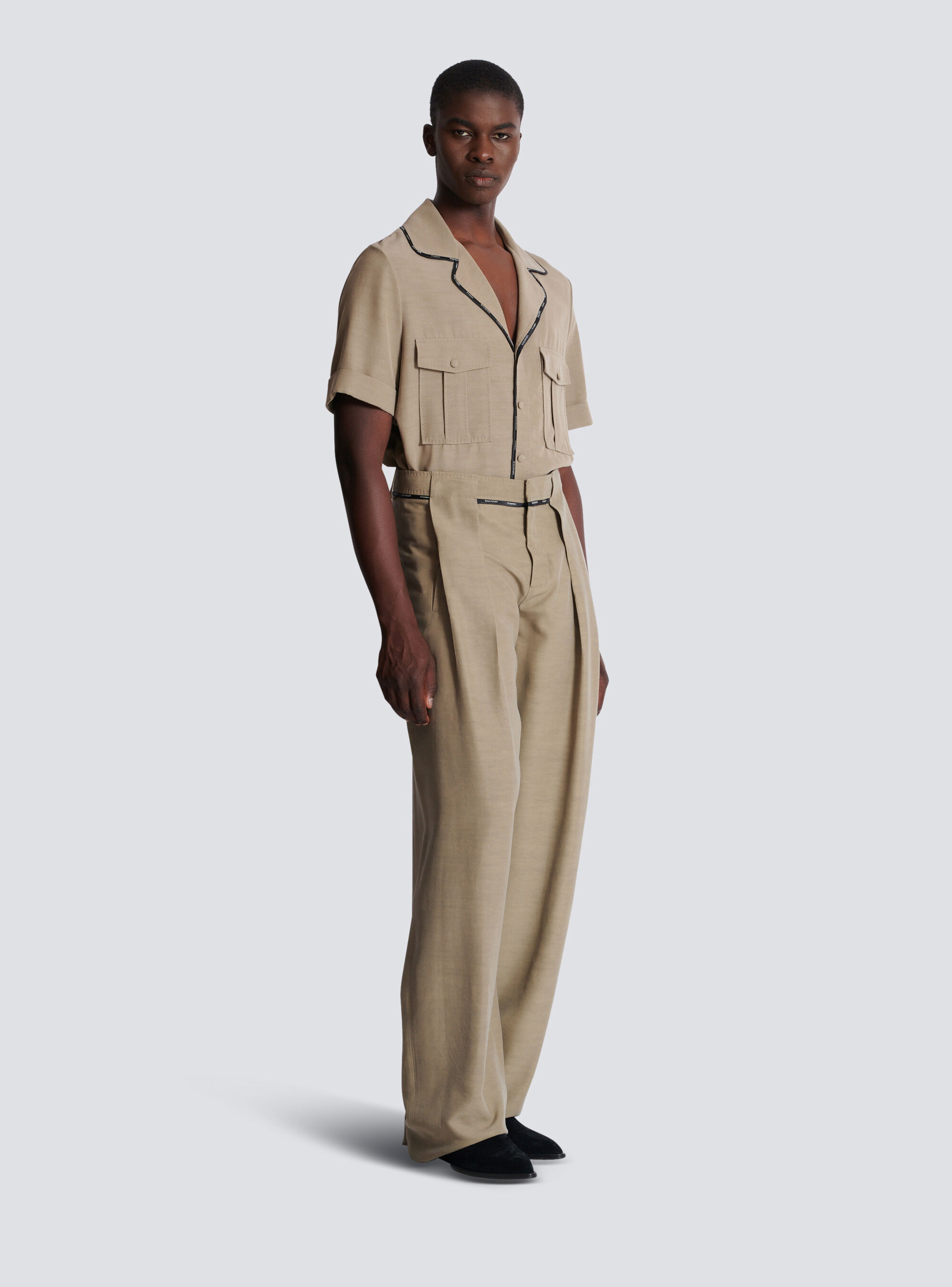 Balmain Men's Taupe Cupro Pleated Pants In Nude
