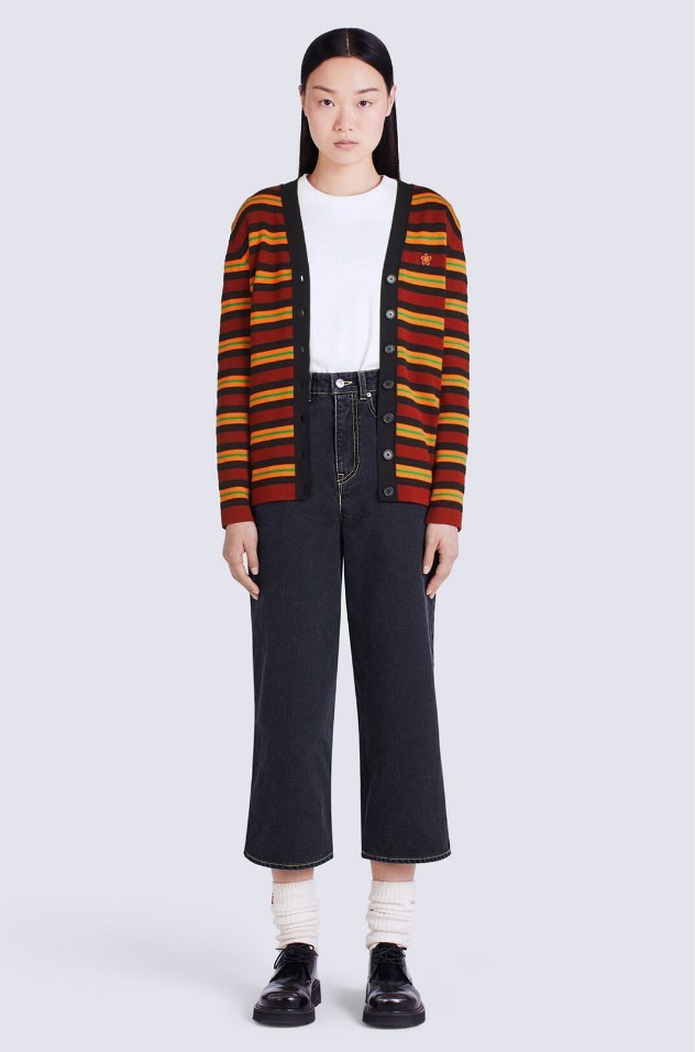 Kenzo Boke Flower Striped Cardigan In Black