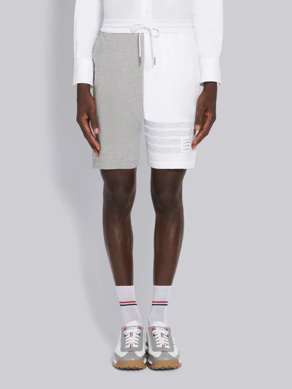 Thom Browne Panelled Cotton Track Shorts In Gray