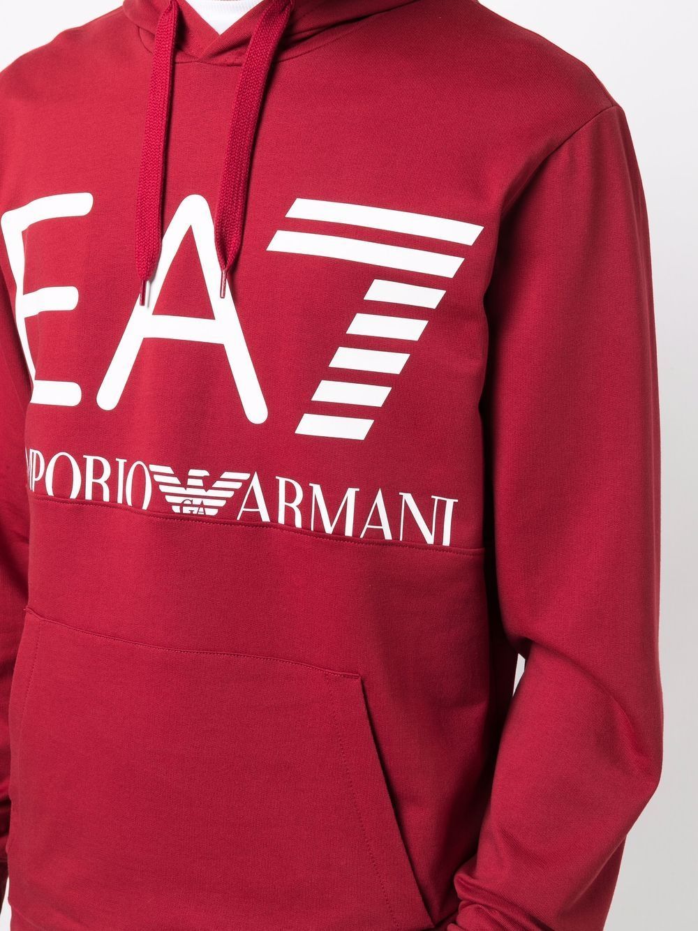 Shop Ea7 Logo-print Cotton Hoodie In Red