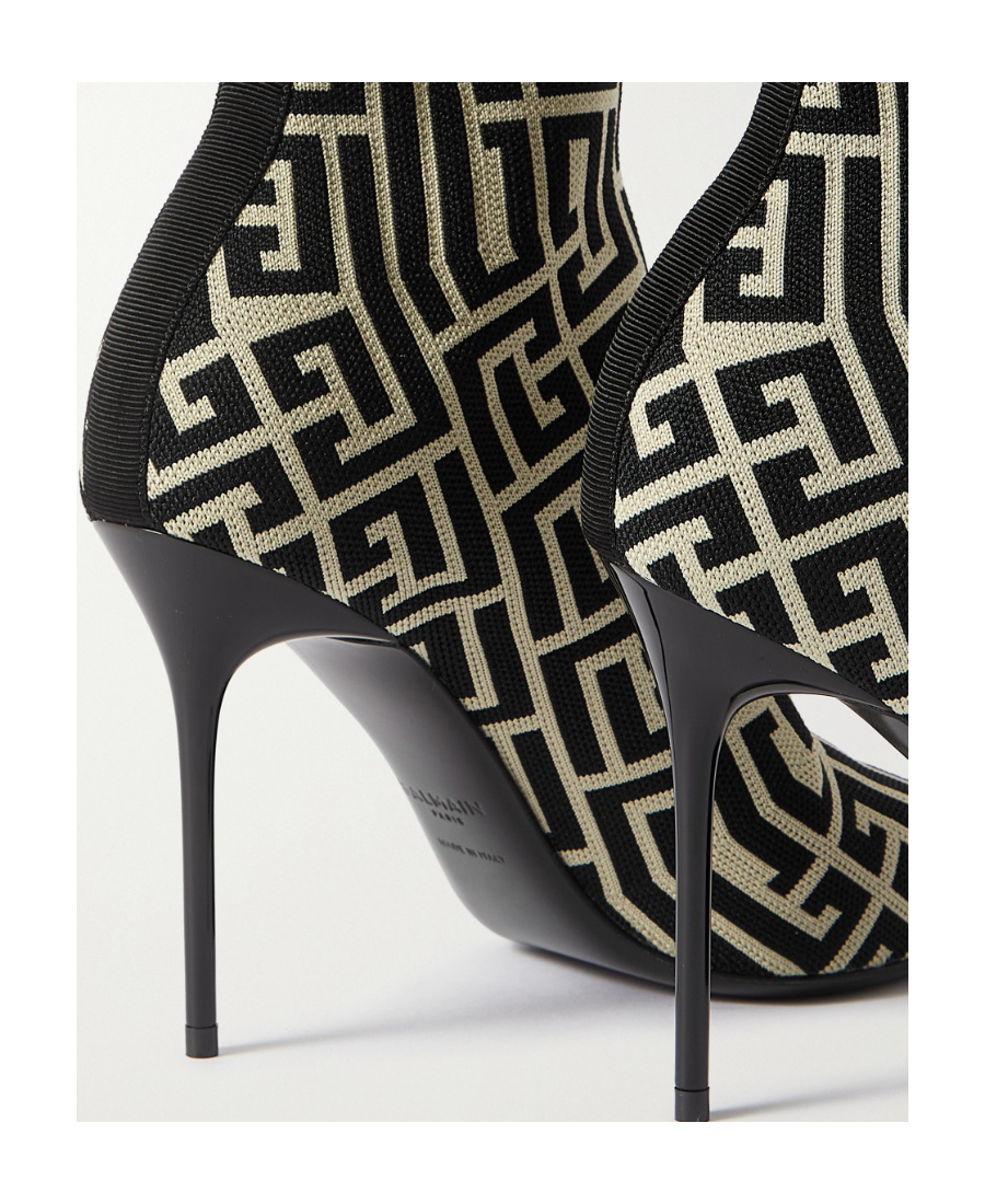 Balmain 100mm Knitted-upper Pointed-toe Boots In Black