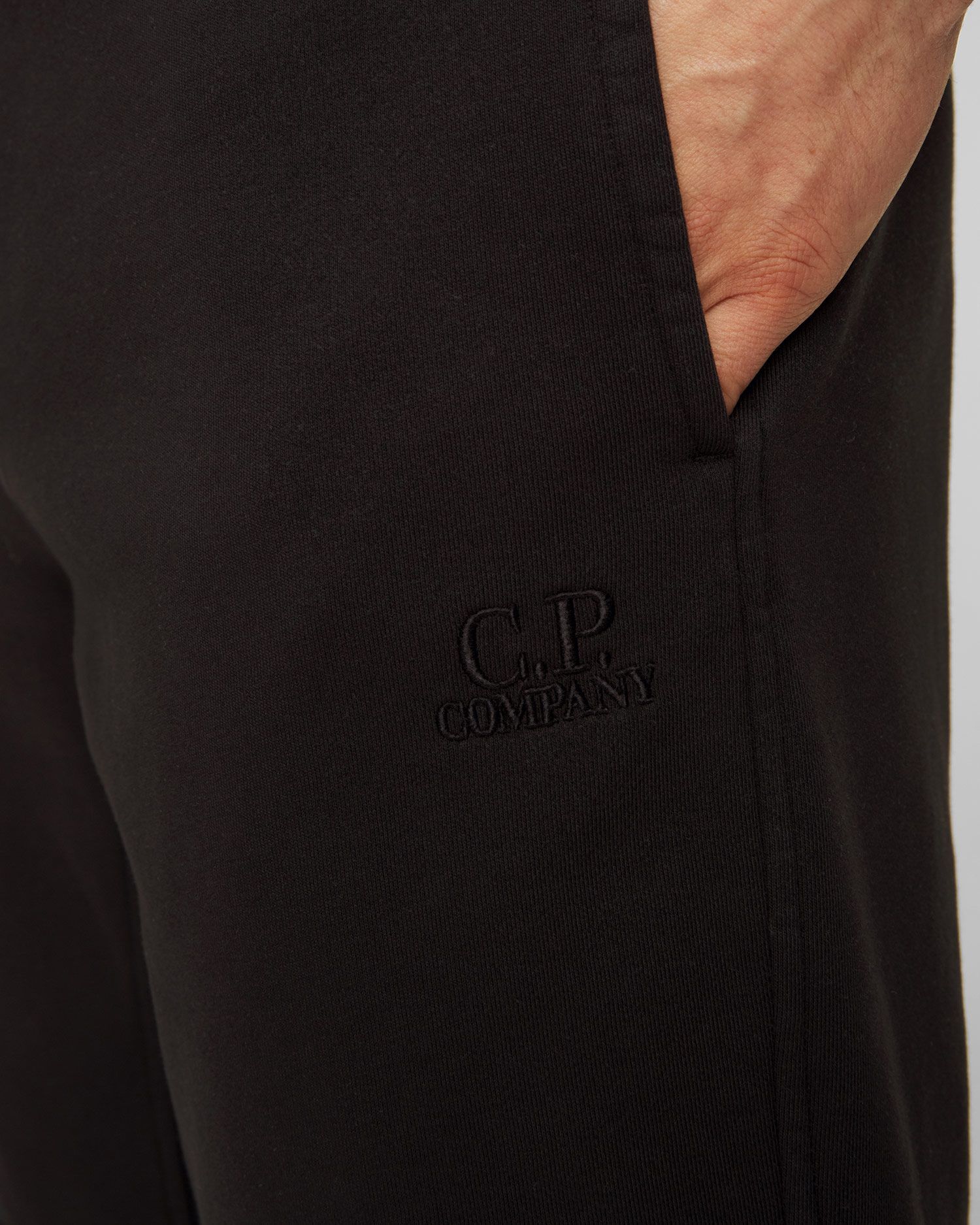 C.p. Company Cotton Diagonal Fleece Logo Shorts In Black