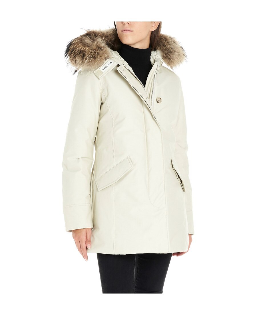 Shop Woolrich Hooded Zipper Down Jacket In Nude