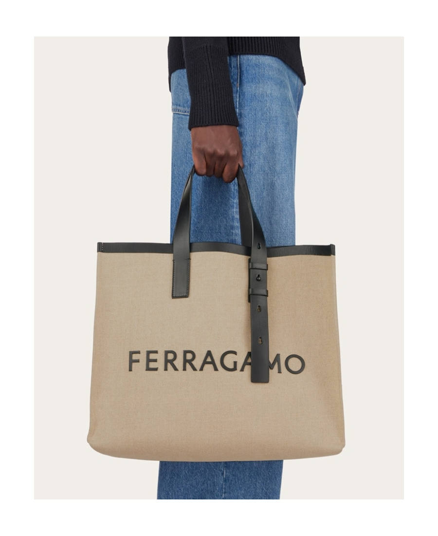 Shop Ferragamo Logo-embossed Leather Tote Bag In Nude