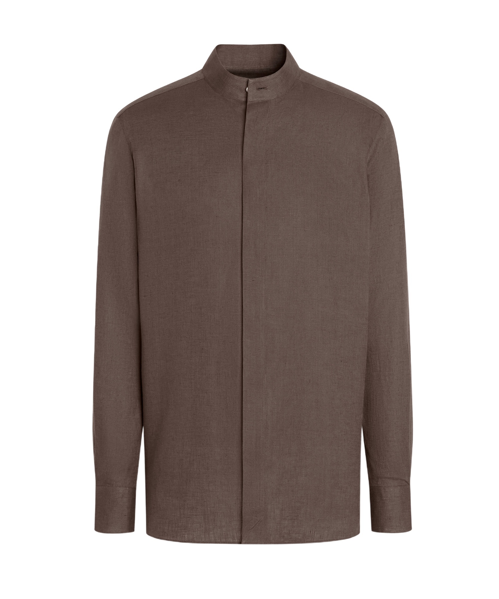 Shop Zegna Linen Shirt In Dark Grey Brown