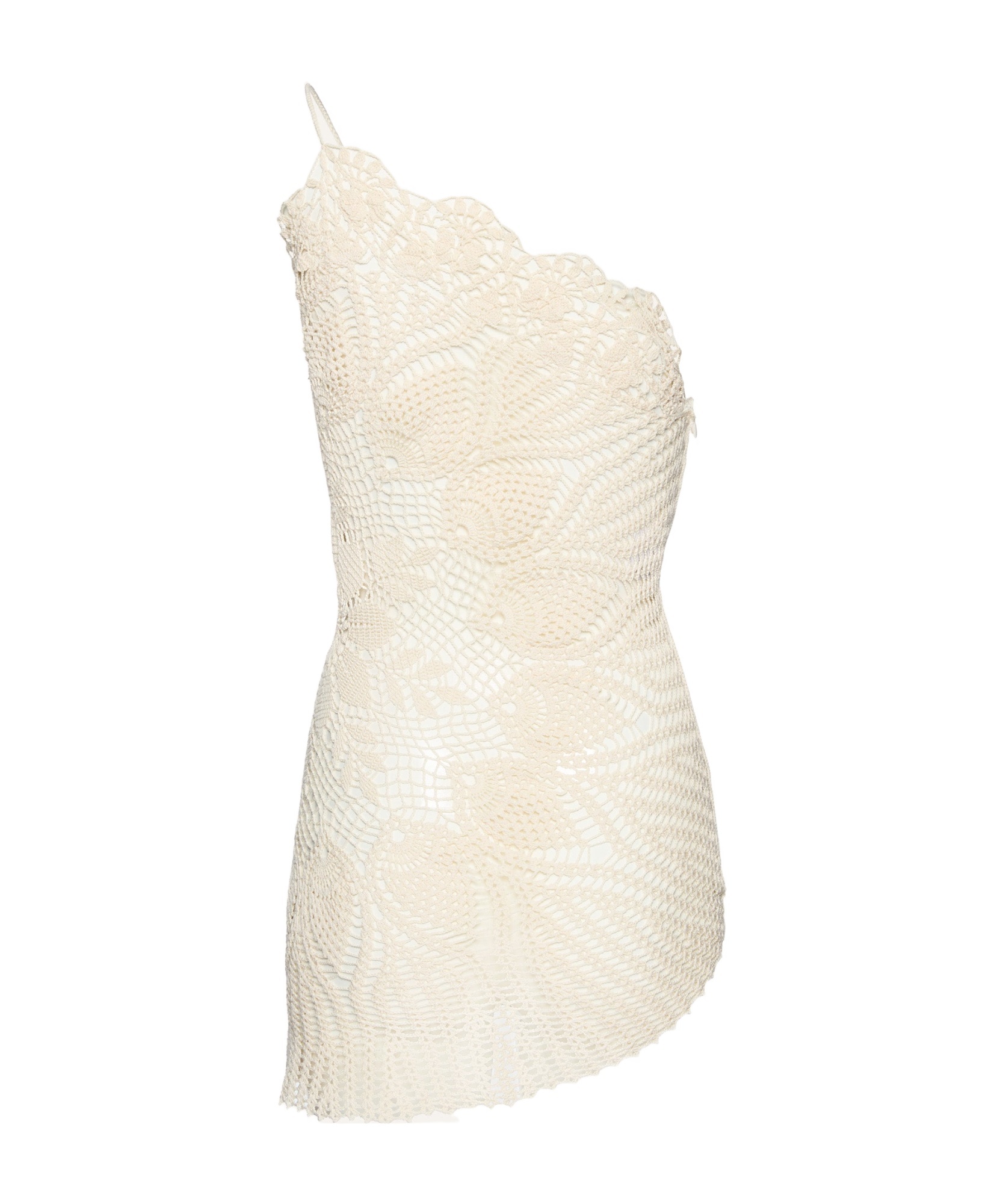 Magda Butrym Mini Crochet Lace Dress With Asymmetric Hem In Cream
