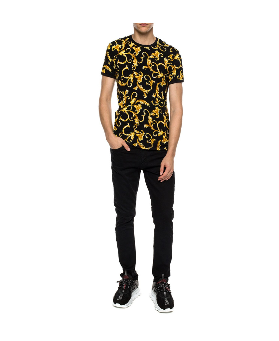 Versace Printed Round-necked T-shirt In Black