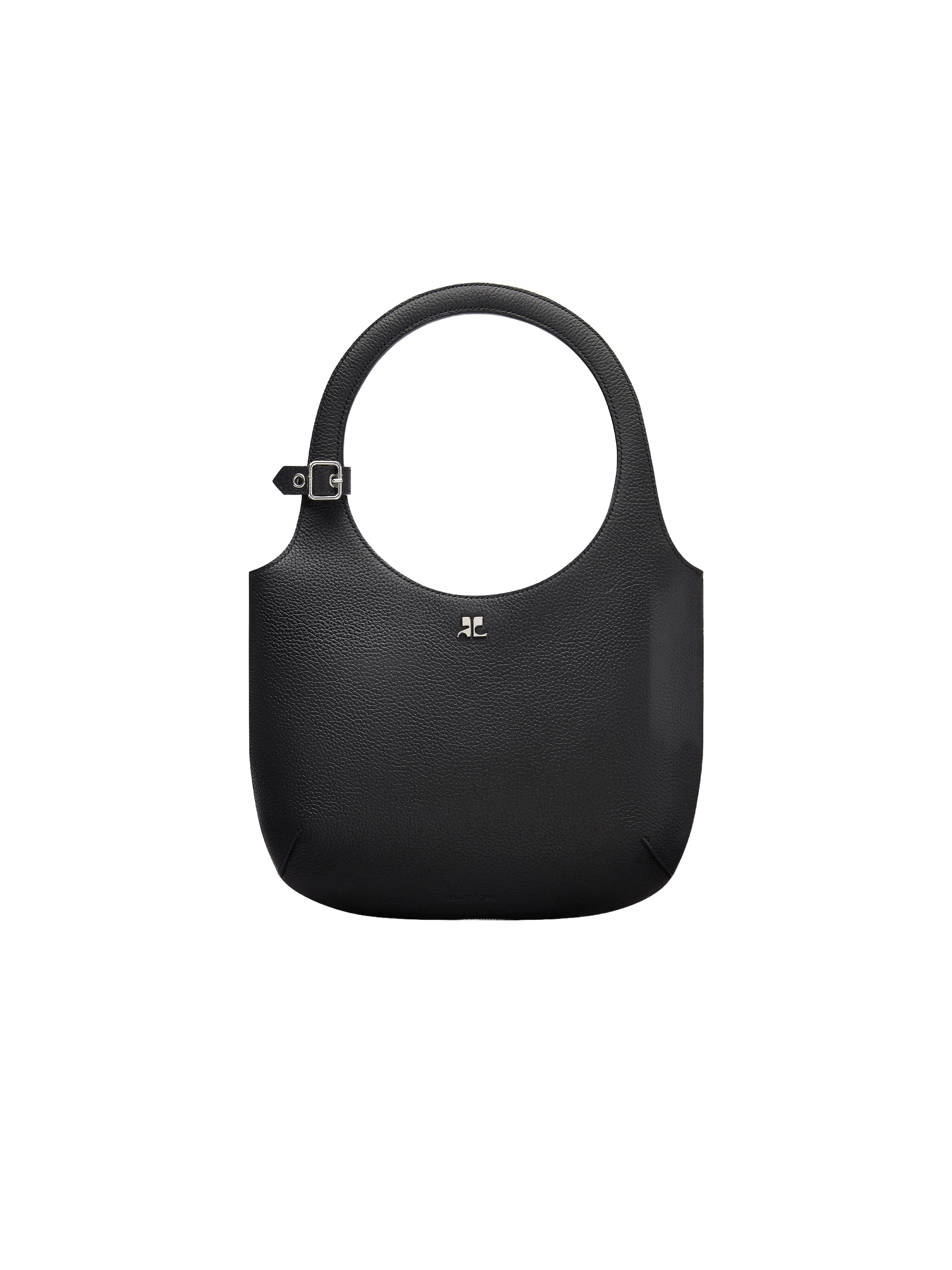 Courrèges Holy Grained Leather Tote Bag In Black