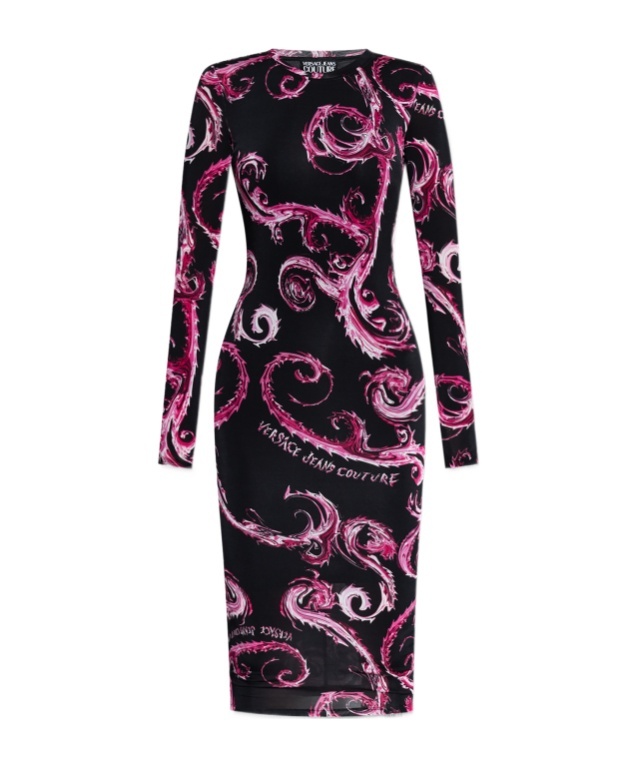 Versace Jeans Chromo Couture-print Midi Dress In Black