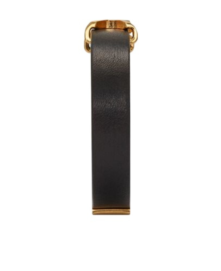 Saint Laurent Cassandre Logo Leather Bracelet In Black