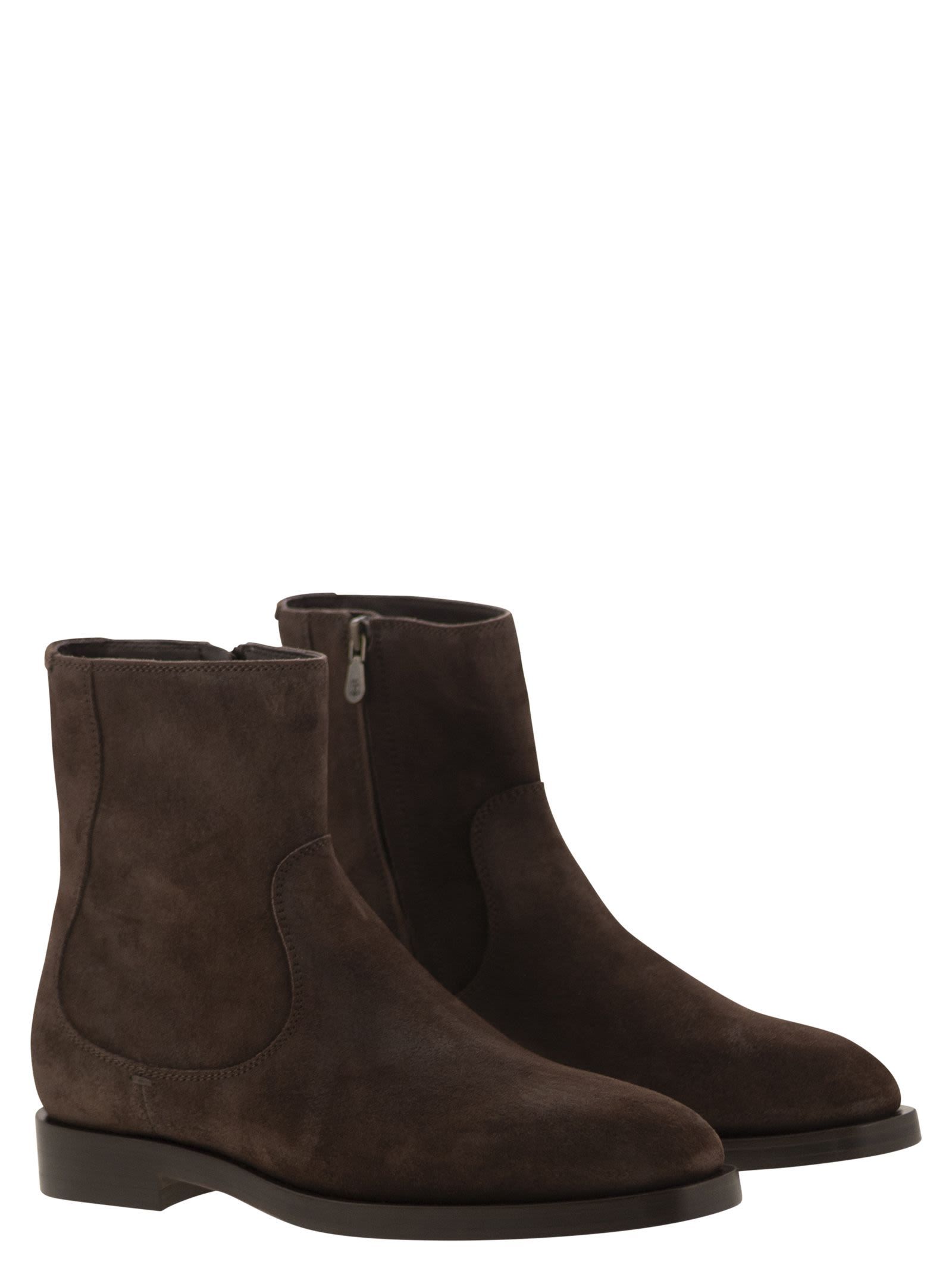 Brunello Cucinelli Round Toe Boots In Burgundy