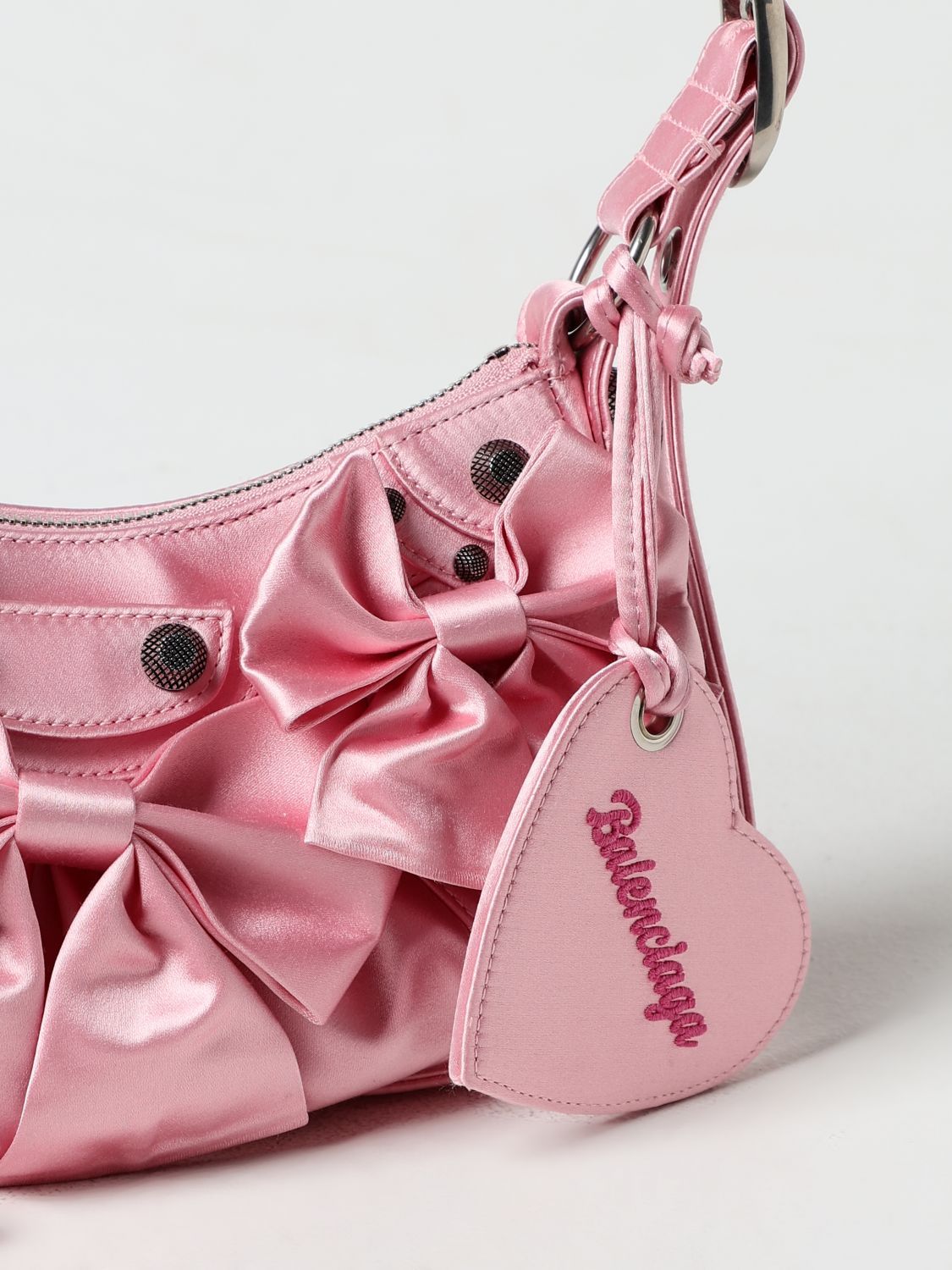 Balenciaga Green Leather Shoulder Handbag With Magnetic Closure And Metal Details In Pink