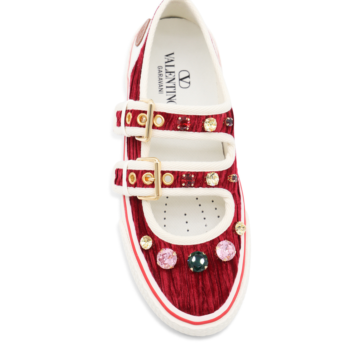 Valentino Embellished Double-buckled Sneakers In Red