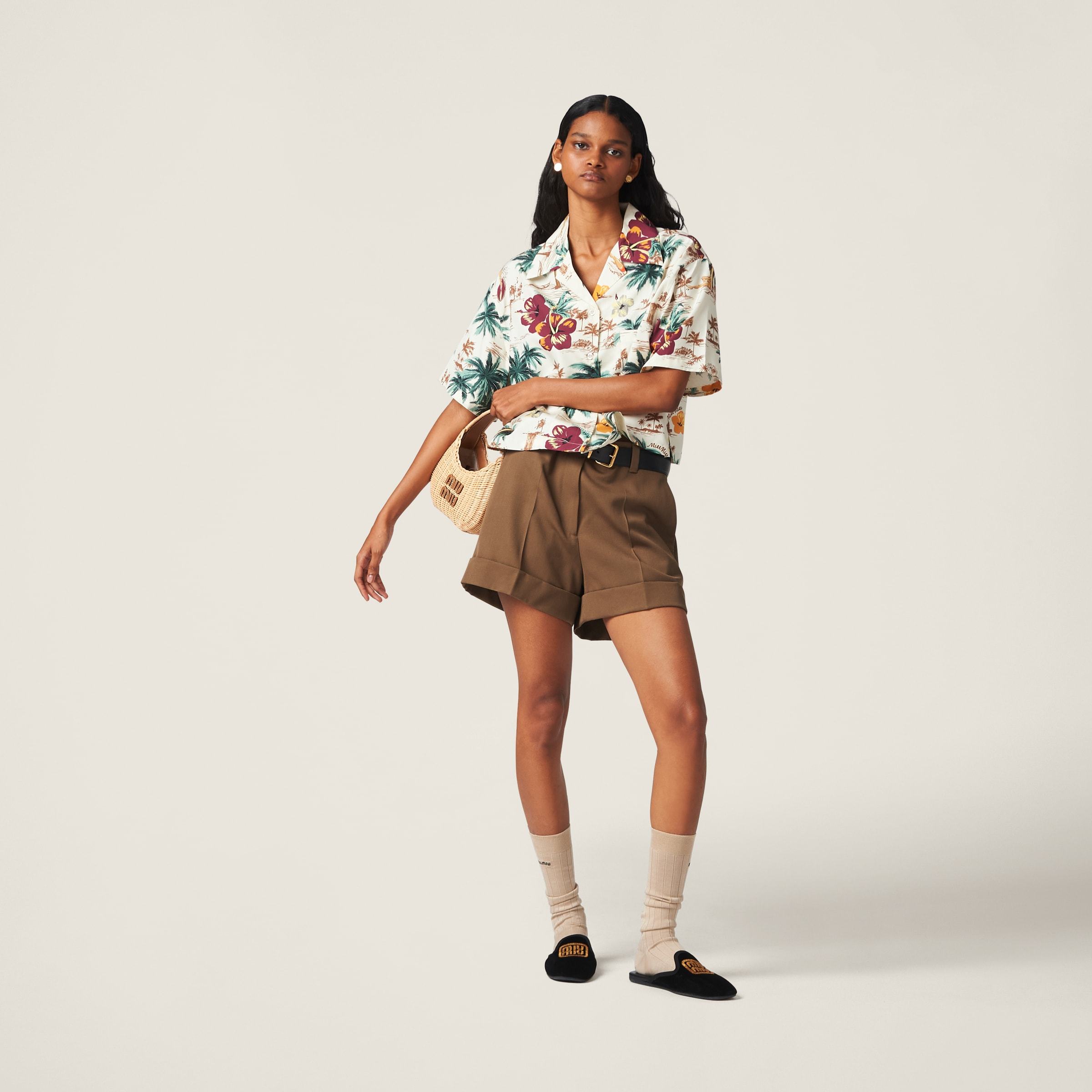 Miu Miu Bermuda Shorts In Wool Gabardine In Brown