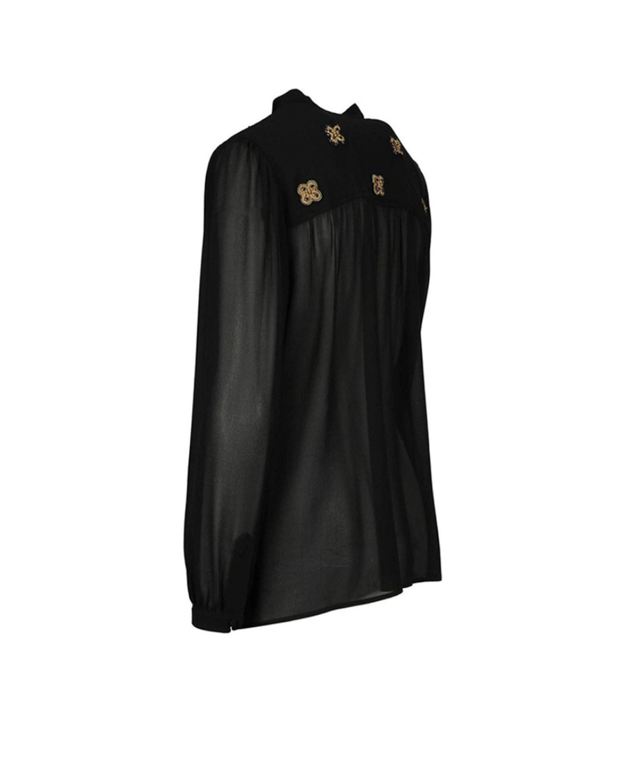 Saint Laurent Silk Blouse With Logo In Black