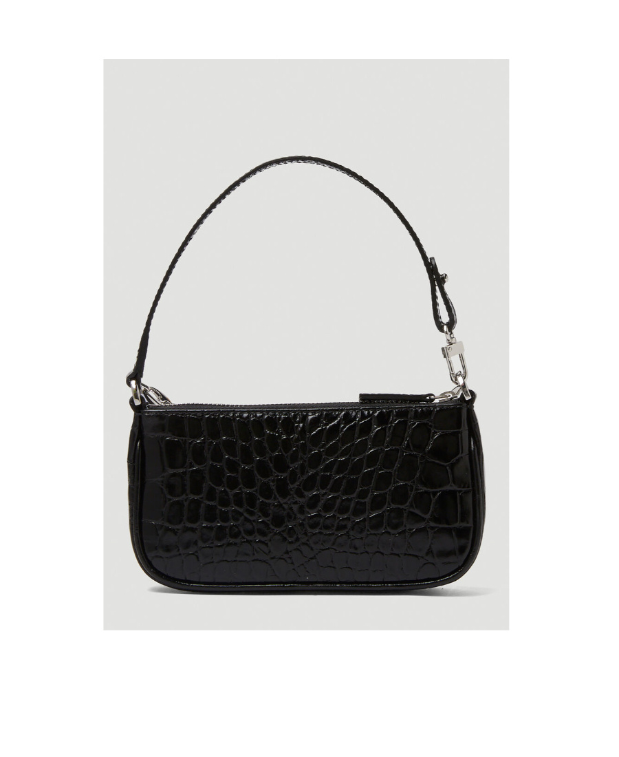 By Far Crocodile Embossed Shoulder Bag In Black