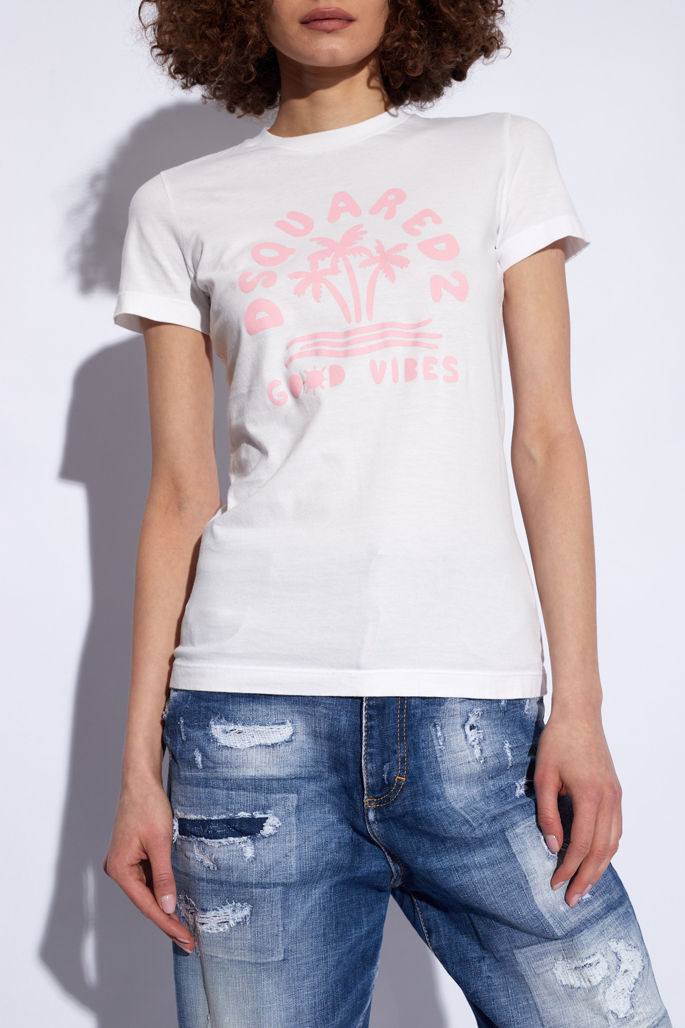 Dsquared2 Crew Neck Good Vibes Printed T-shirt In White