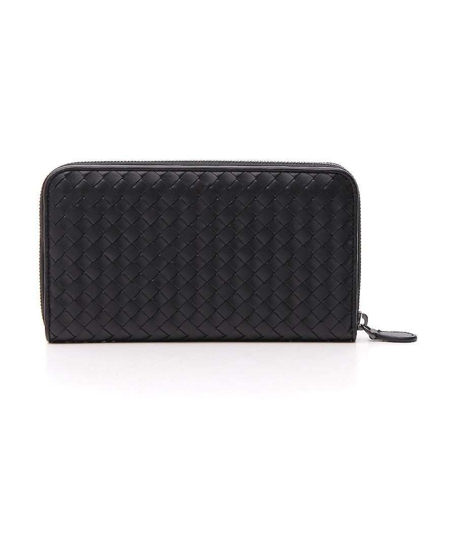 Bottega Veneta Intracciato Piccolo Woven Wrap-around Zipper Wallet In Black