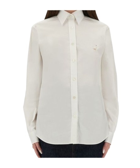 Moschino Long-sleeved Curved Hem Shirt In White