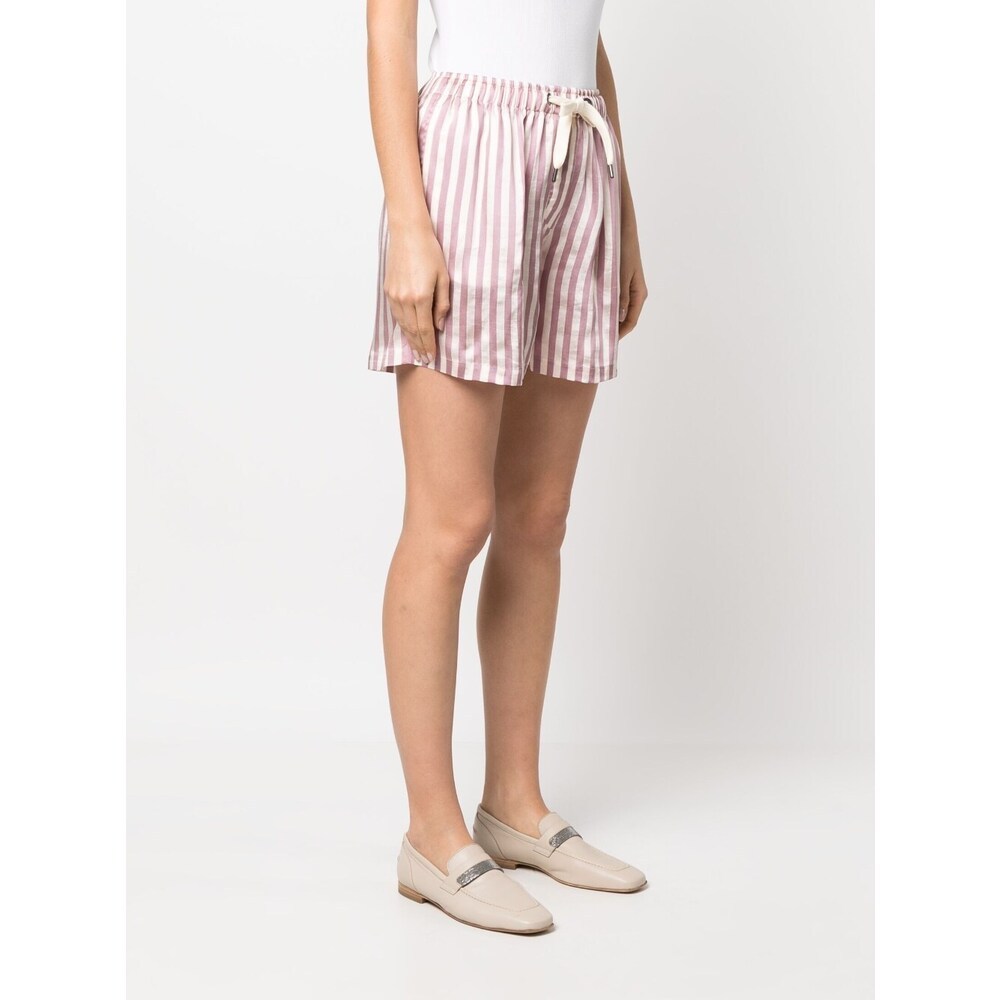 Brunello Cucinelli Striped Drawstring Mini Shorts In Pink