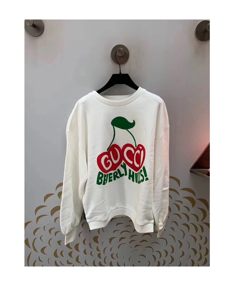 Shop Gucci Cherry Print Sweatshirt In White