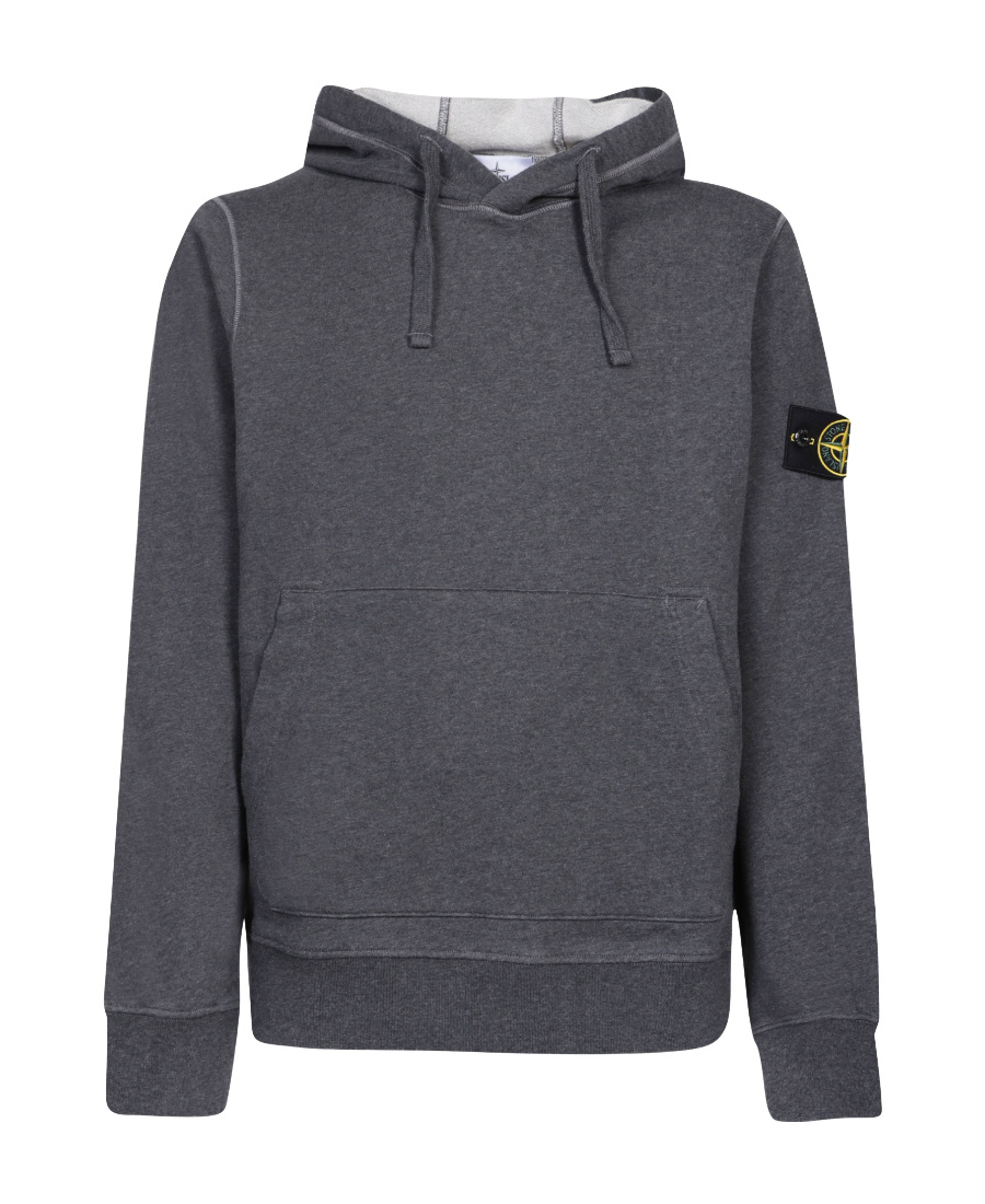Stone Island Felpa In Cotone Con Stemma Della Bussola In Gray