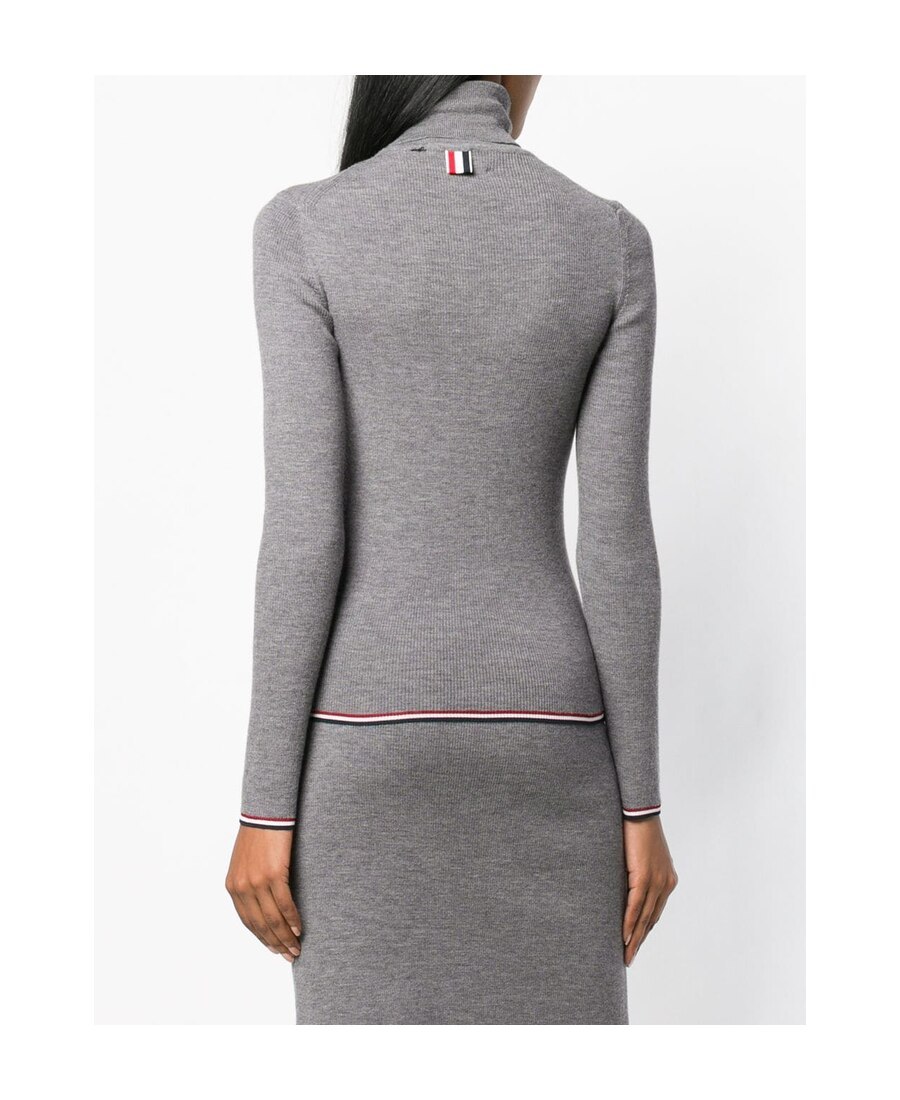 Thom Browne Rwb Tipping Stripe Merino Turtleneck Jumper In Gray