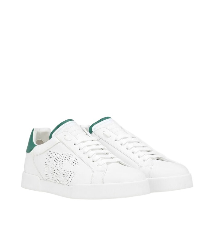 Dolce & Gabbana White And Black Leather Sneakers In White