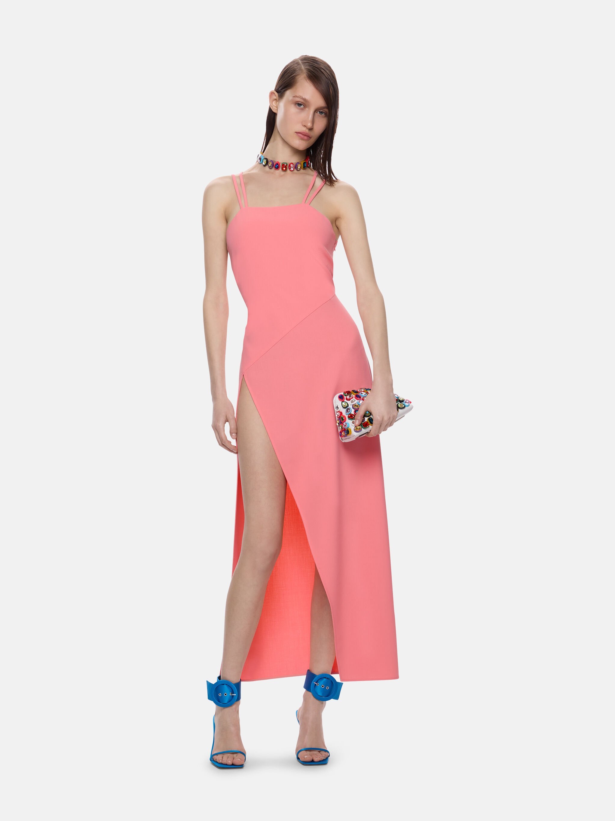 Shop Attico Fujiko Double-strap Asymmetric Midi Dress In Pink