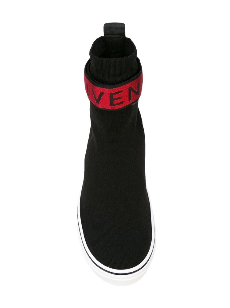 Givenchy Black, Red And White 4g Webbing Knitted Sneakers In Black