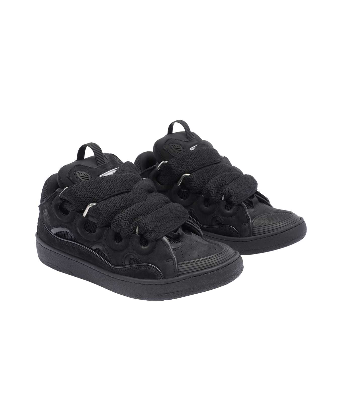 Lanvin Dark Blue Curb Sneakers In Black
