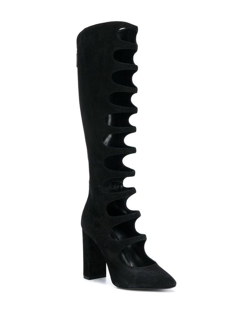 Saint Laurent Cut-out Detail Knee Length Boots In Black