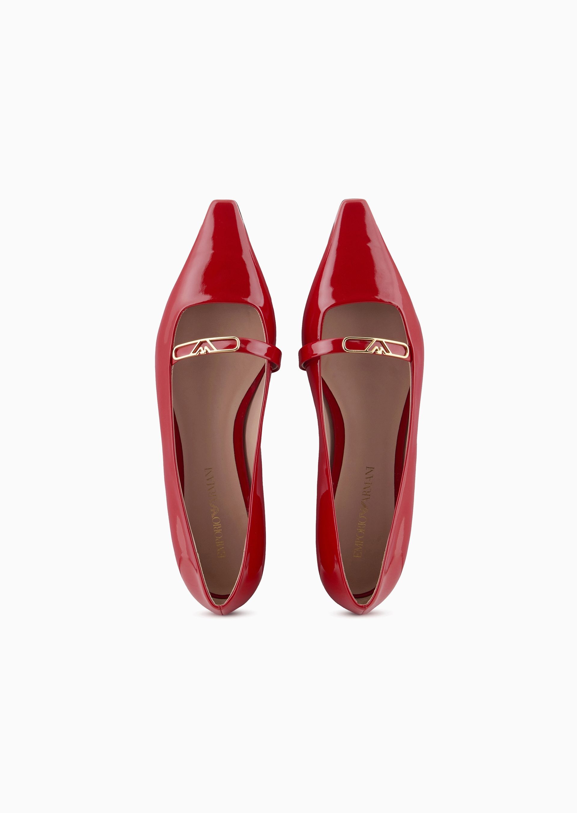 Emporio Armani Pointed-toe Ballerinas In Patent Leather With An Eagle Plate In Red