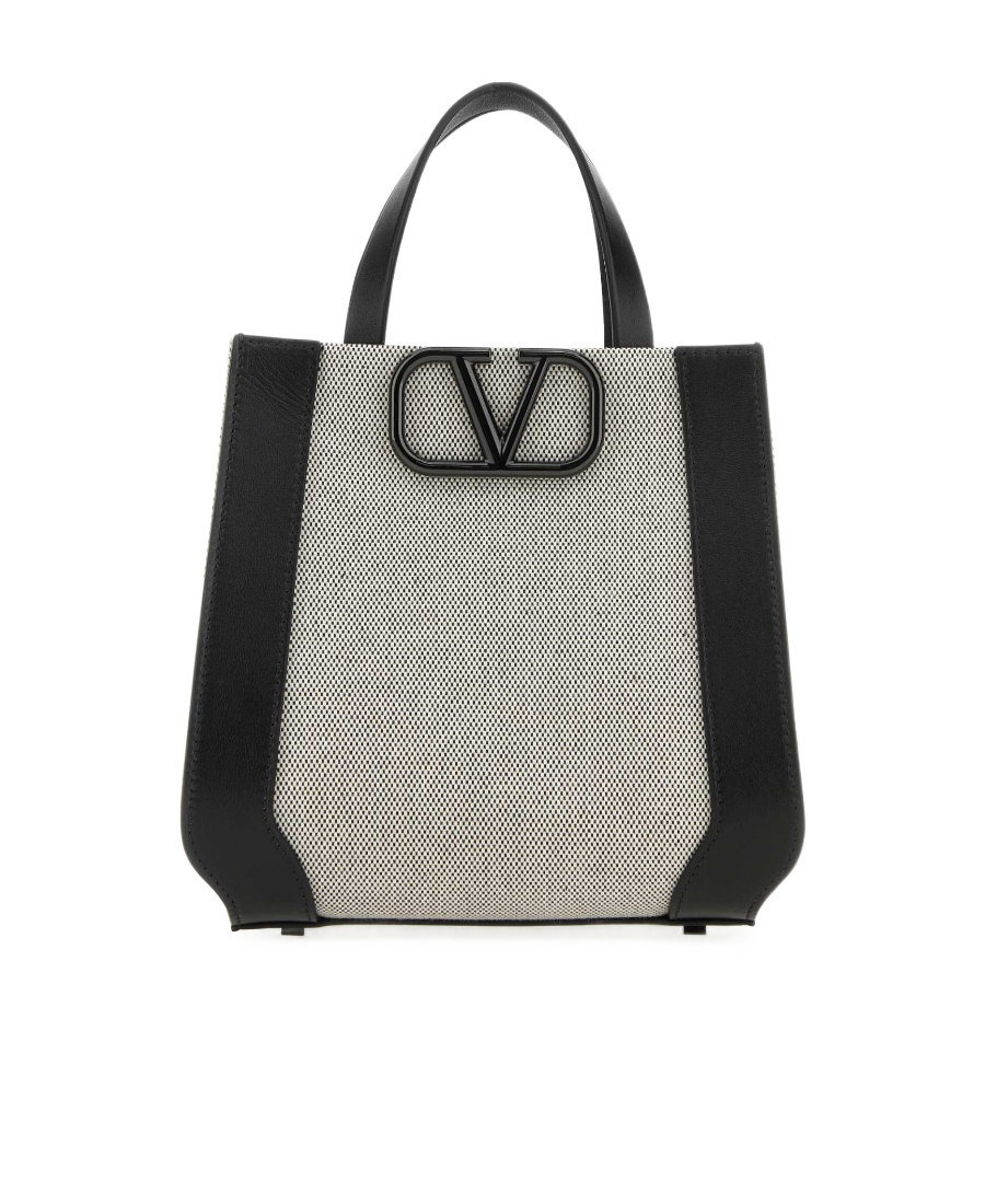 Valentino Small Vlogo Signature Canvas Tote Bag In Black