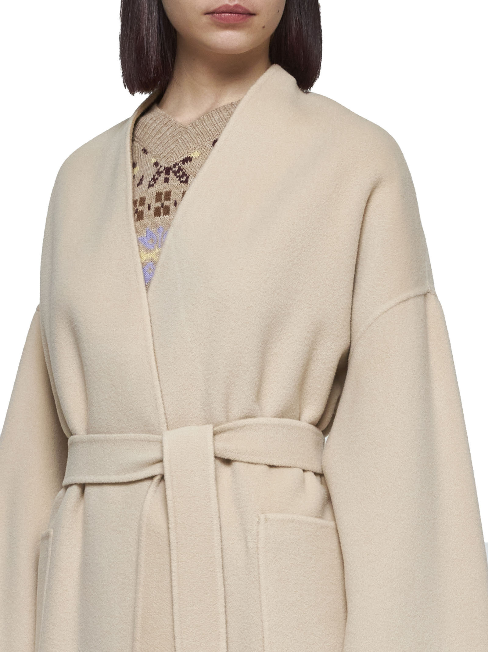 Weekend Max Mara Belted Long-sleeved Coat In Nude