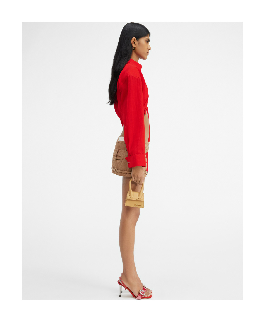 Jacquemus Asymmetric Cropped Shirt In Red