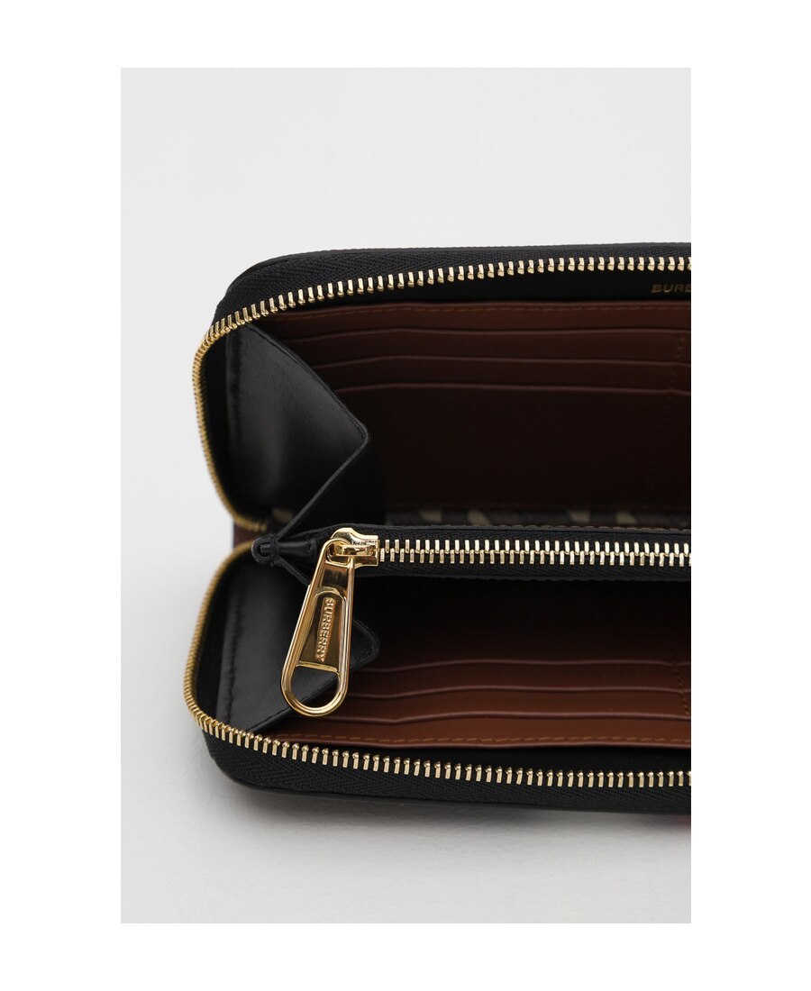 Burberry Monogram Stripe E-canvas And Leather Ziparound Wallet In Brown