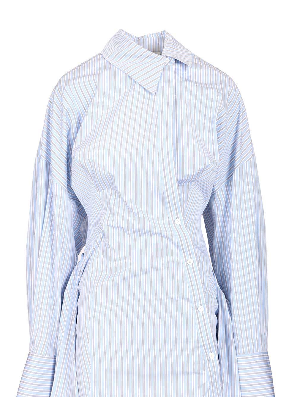 Attico Knotted Striped Cotton-poplin Mini Dress In Blue