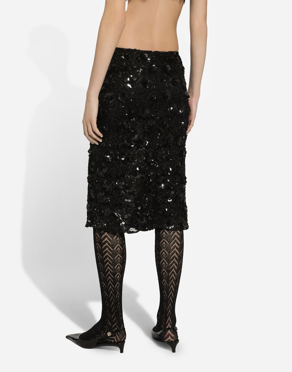 Dolce & Gabbana Lace Midi Skirt With Sequins In Black