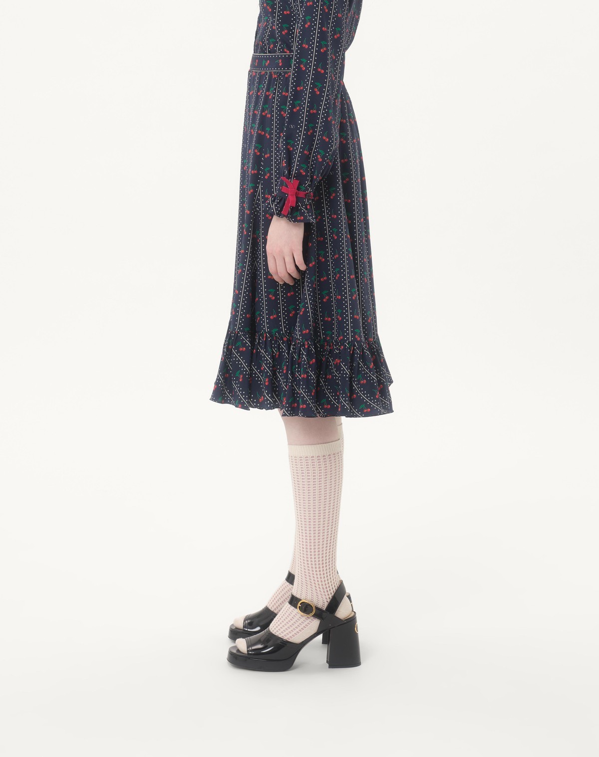 Valentino Crepe De Chine Midi Skirt With Cherryfic Print In Black