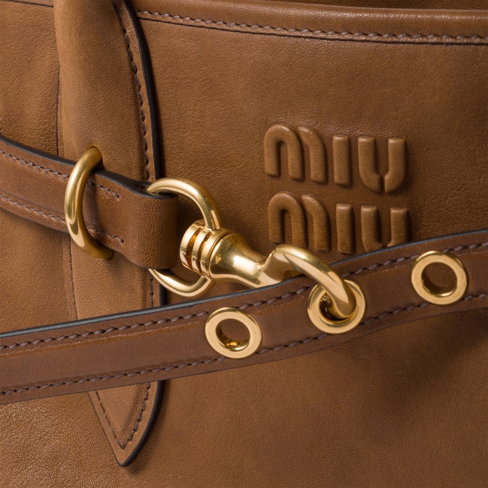 Shop Miu Miu Aventure Nappa Leather Bag In Brown